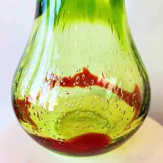 Hand Blown Green + Red Glass Vase 