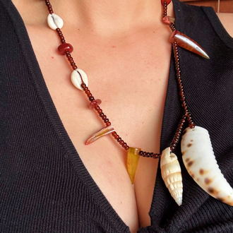 Seashell, Horn and Pearl Necklace