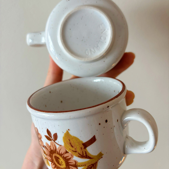 English Brown Flowers Stoneware Mugs