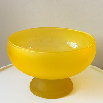Yellow Satin Glass Pedestal Bowl