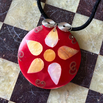 Vintage Burgundy Mother of Pearl Flower Necklace