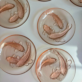 80’s Pink Koi Fish Embossed Glass Plates 