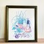 Vintage Art Print with Green Wooden Frame