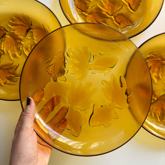 80’s Amber Glass Fish Embossed Plates