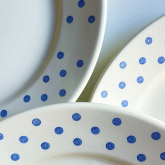 80’s Blue + White Spiral Ceramic Plates