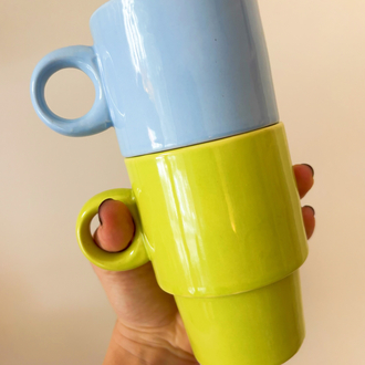 Stackable Lego Pastel Ceramic Mugs
