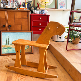 1960’s Hand Carved Wooden Rustic Rocking Horse 