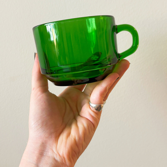 70’s French Emerald Green Glass Mugs