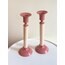 80’s Pink Enamel Plated Brass Candlesticks
