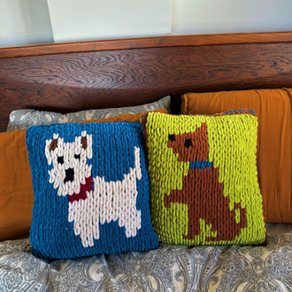 Hand-Knitted Brown Dog Cushion
