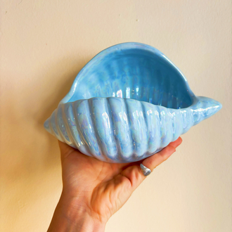 80’s Baby Blue Ceramic Seashell Bowl 