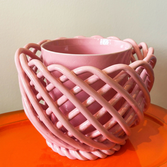 80’s Handmade Ceramic Pink Flowerpot 