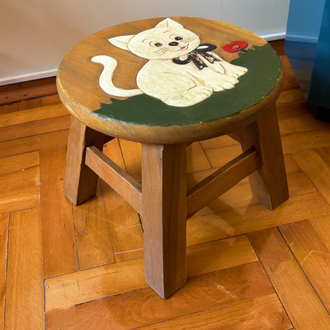 Handmade Kitty Wooden Stool