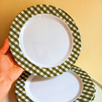 70’s Deadstock Green Gingham Melamine Plates 