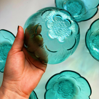 80’s Turquoise Flower Shaped Glass Bowls 