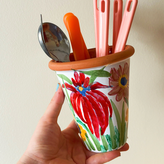 Italian Handmade Ceramic Floral Utensil Cups