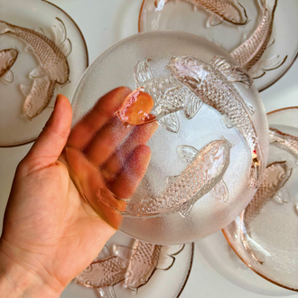 80’s Pink Koi Fish Embossed Glass Plates 