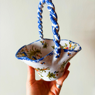 70’s Italian Hand Painted Ceramic Basket 