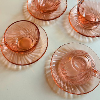 80’s French Arcoroc Rose Swirl Espresso Cups 