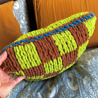 Hand-Knitted Brown Dog Cushion