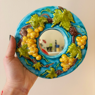 Grapes Embossed Handmade Ceramic Wall Mirror 