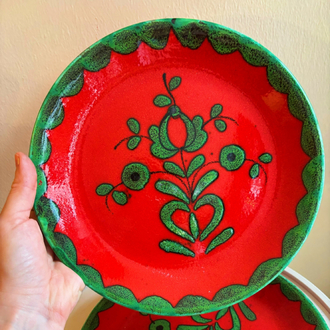70’s German Tomato Red Ceramic Plates