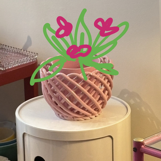 80’s Handmade Ceramic Pink Flowerpot 