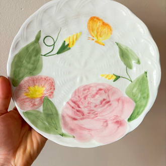 Flower Embossed Ceramic Mug + Plate Set 