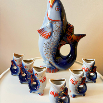 70’s Russian Fish Shaped Porcelain Liquor Set