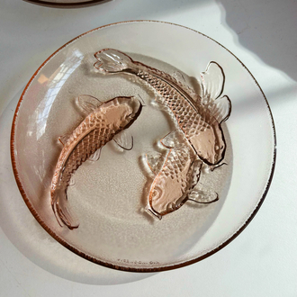 80’s Pink Koi Fish Embossed Glass Plates 