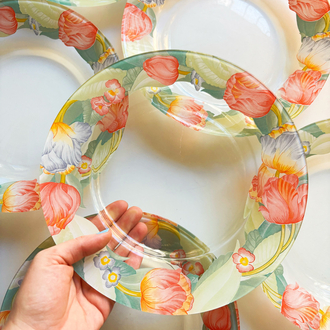 French Arcopal Floral Glass Plates