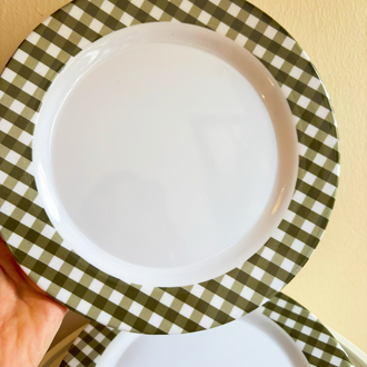70’s Deadstock Green Gingham Melamine Plates 