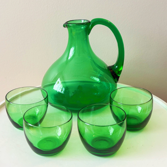 1960’s Emerald Green Glass Liquor Set 