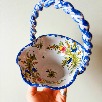 70’s Italian Hand Painted Ceramic Basket 