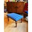 Blue + White Striped Walnut Foot Stool 