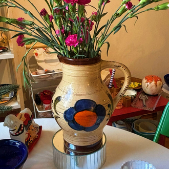 70's German Floral Ceramic Jug Vase  
