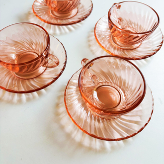 80’s French Arcoroc Rose Swirl Espresso Cups 