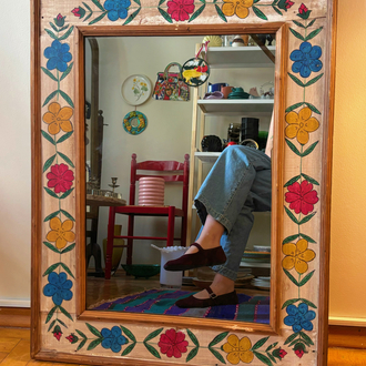 1950’s Anatolian Hand Painted Wooden Mirror
