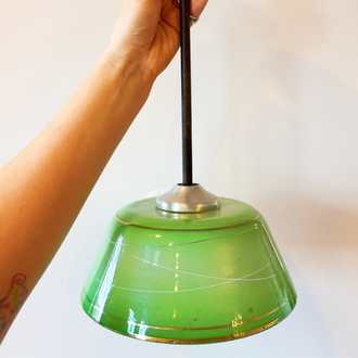 60’s Green Opaline Glass Ceiling Lamp 