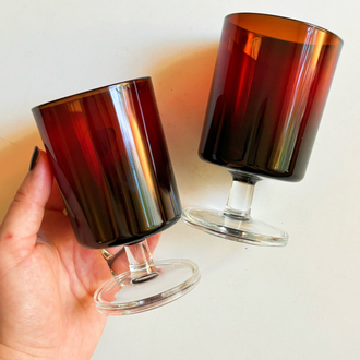 80’s French Burgundy Glass Goblets