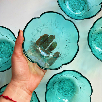 80’s Turquoise Flower Shaped Glass Bowls 