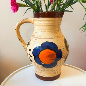 70's German Floral Ceramic Jug Vase  