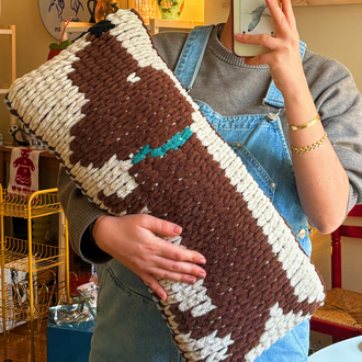 Hand-Knitted Sausage Dog Cushion 