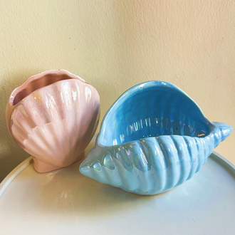 80’s Baby Blue Ceramic Seashell Bowl 