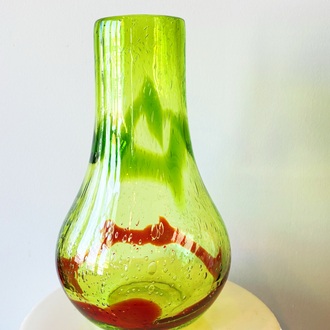 Hand Blown Green + Red Glass Vase 
