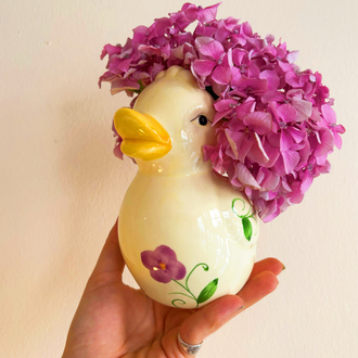 Handpainted Floral Duck Vase 