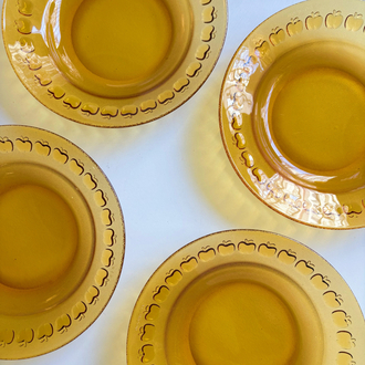 70’s Apple Embossed Amber Glass Deep Plates 