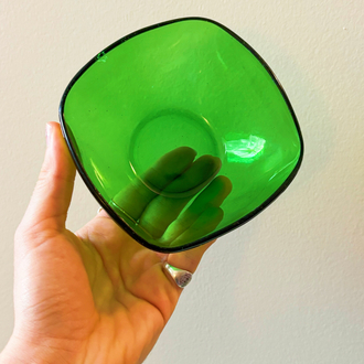 70’s French Vereco Square Green Glass Bowls