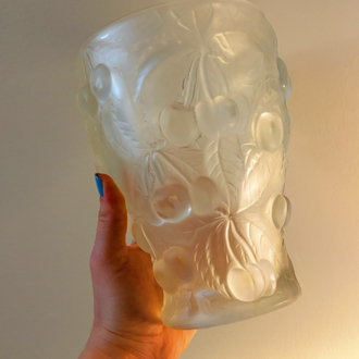 1950’s Czech Cherry Embossed Art Glass Vase