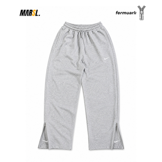 NKE Fermuarlı Vintage Baggy Gri Melanj Tracksuit 